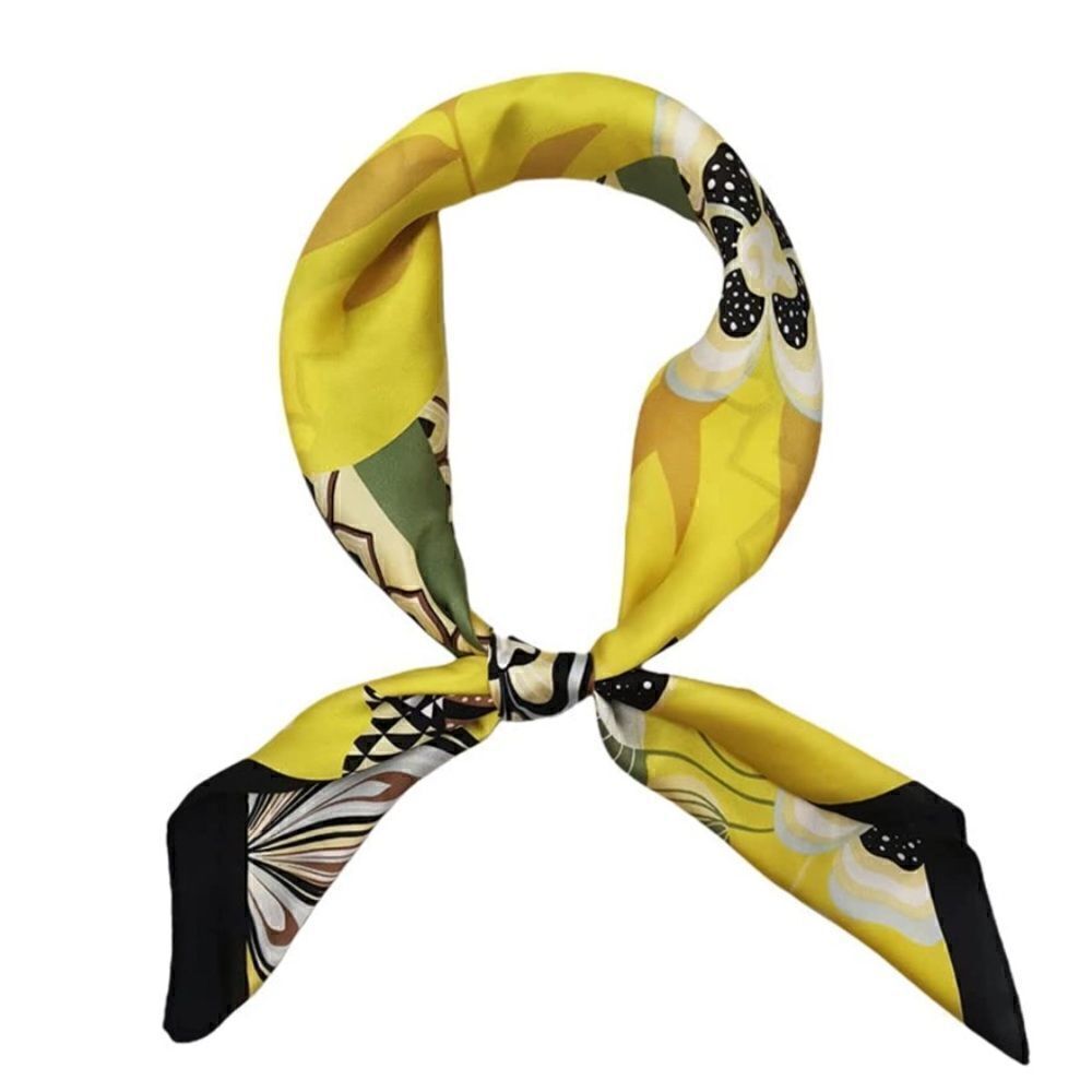 Yellow Floral Silky Scarf  